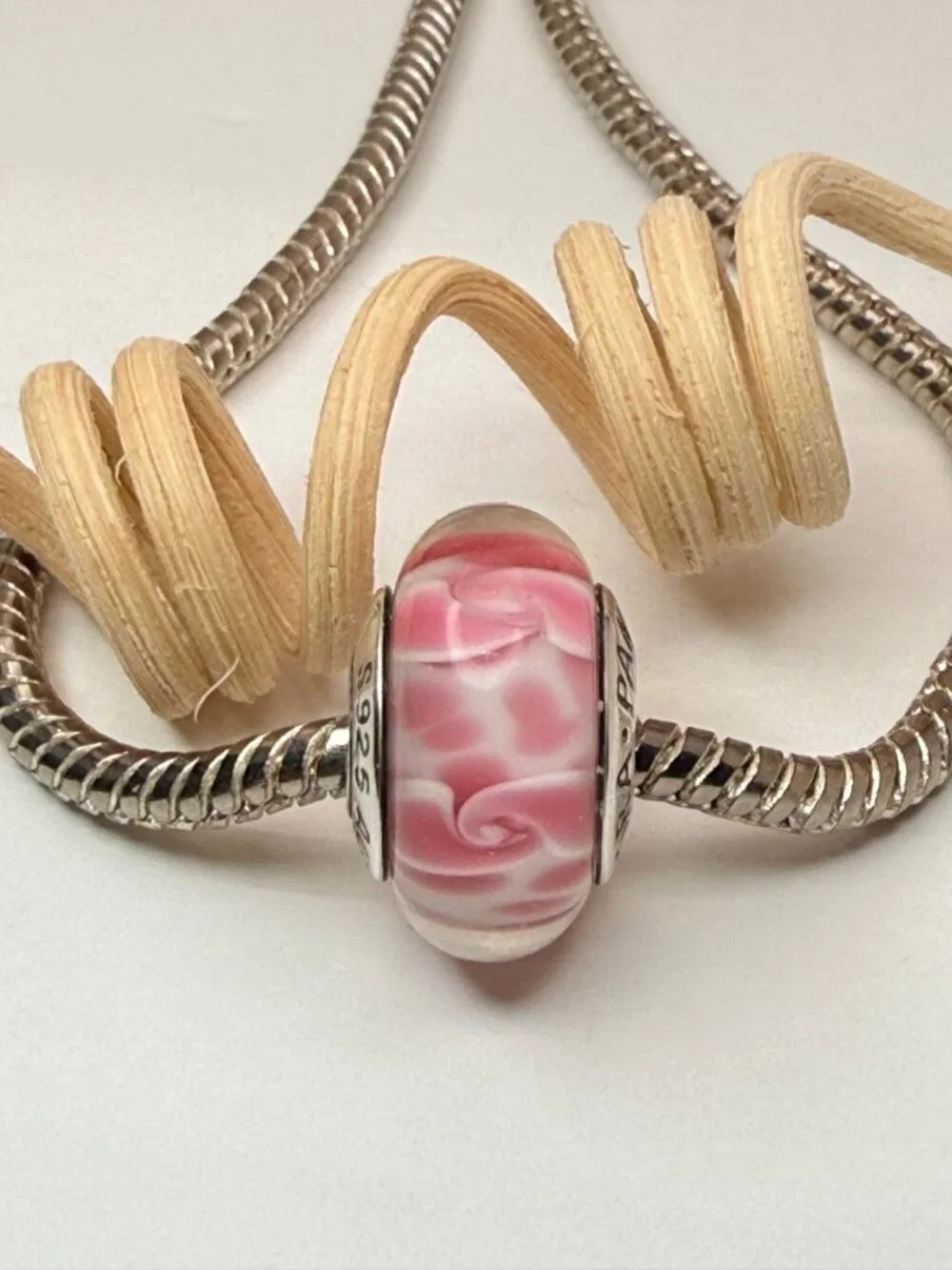 Pandora Retired Large Pink Blossoms Murano Glass Charm 790753 Sterling Silver